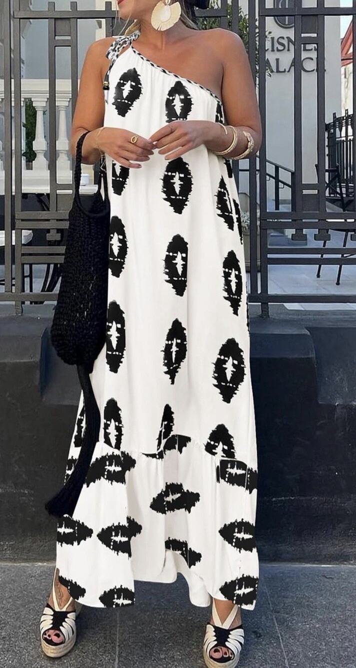 PRETTYGARDEN One Shoulder Asymmetrical Maxi Dress White Women's S